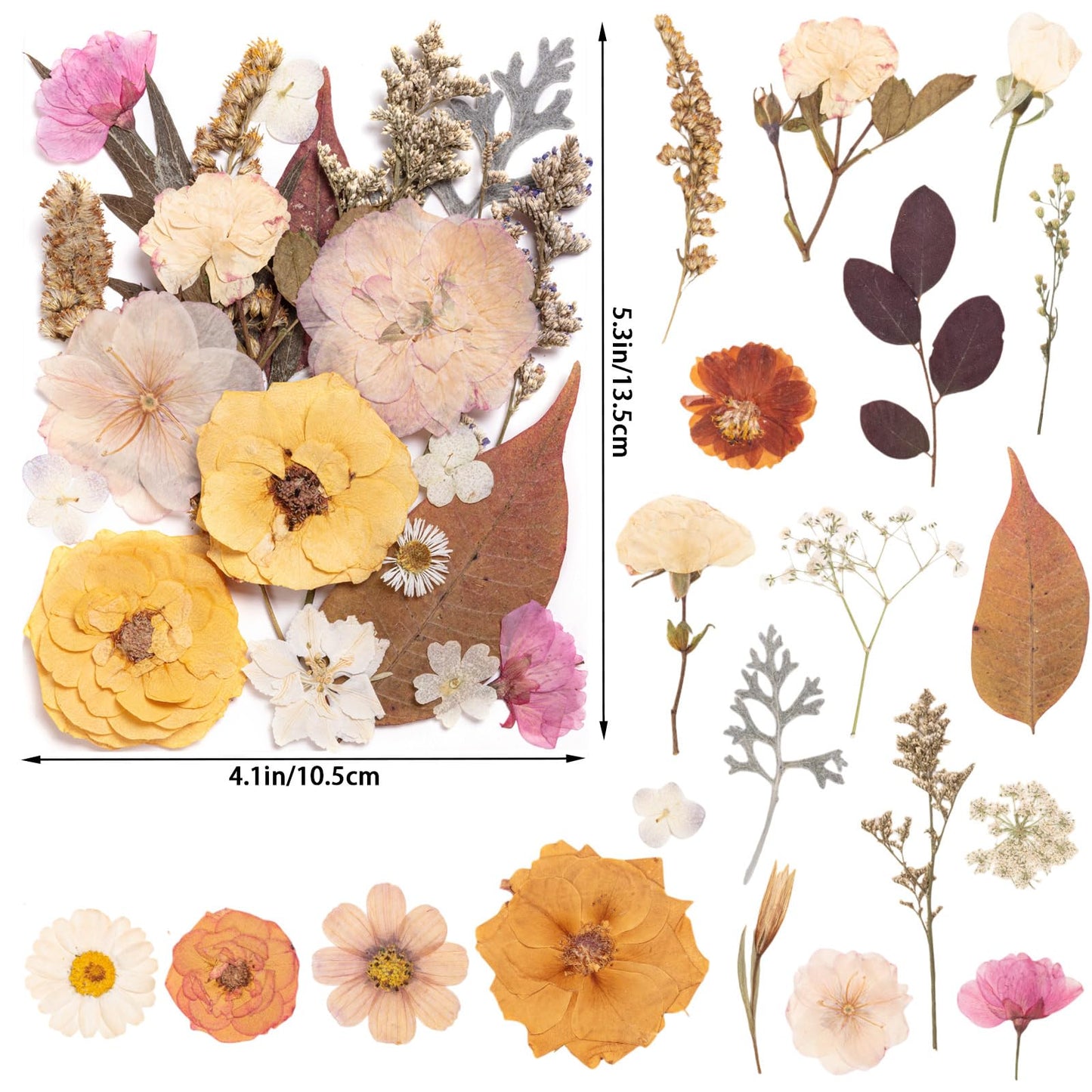 90pcs Boho Pressed Flowers Bulk, Vintage Dried Flower Leaves, Natural Fall Pressed Dried Flowers with Tweezer for DIY Crafts Resin Mold Candles Cake Bridal Scrapbooking Supplies