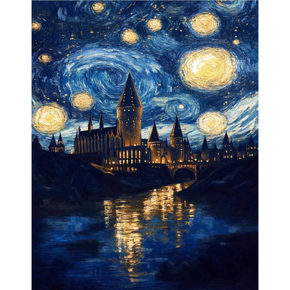 unllhuw Paint by Numbers Kits for Adults Beginners, Magic Castle Paint by Numbers Kits on Canvas, Starry Night Paint by Number for Home Decor Wall Art Gift 16x20inch