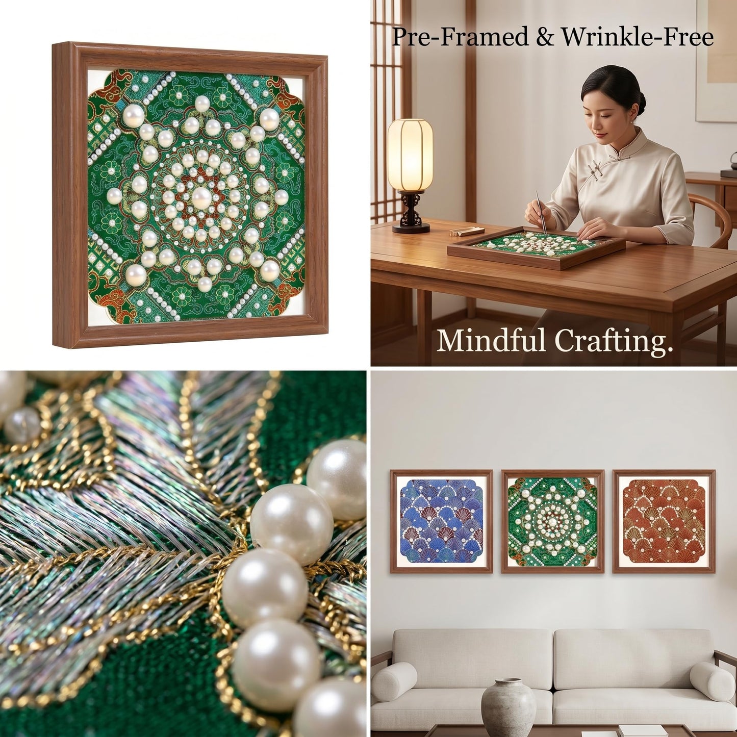 Pearl Embroidery Painting Set, DIY Pearl Art Painting Set, Bead Embroidery Kit for Adults，Craft Lover All Supplies and Picture Frame (Green)