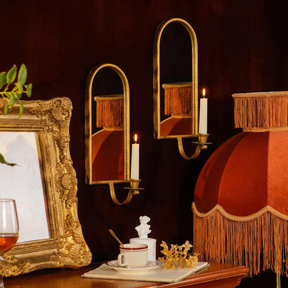 NIKKY HOME Antique Gold Wall Taper Candle Sconces Set of 2