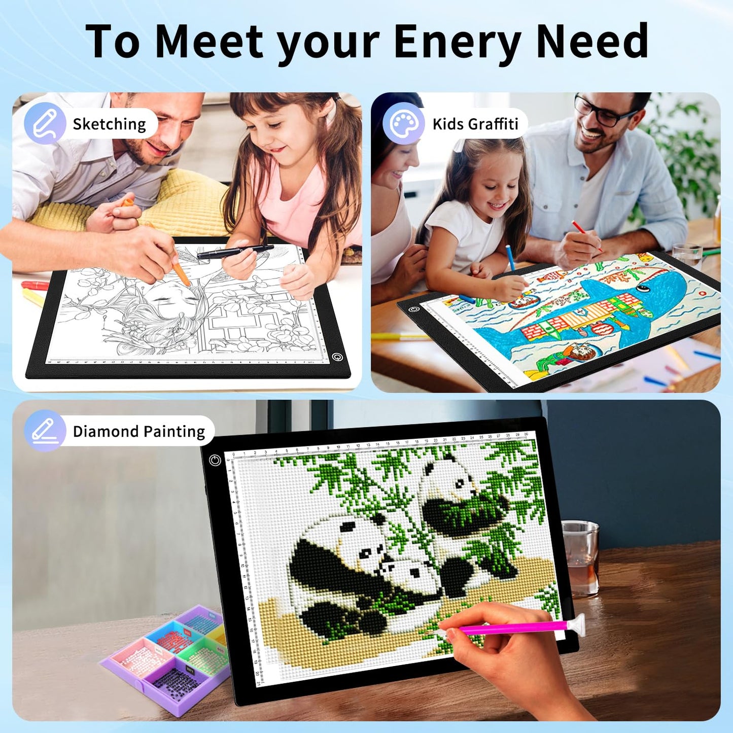 A4 LED Light Pad for Tracing, Adjustable Brightness Drawing Light Board forDiamond Painting, Vinyl Weeding, Sketching & Tattoo Transfer, USB PoweredEye-Care Light Box for Kids & Artists