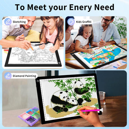 A4 LED Light Pad for Tracing, Adjustable Brightness Drawing Light Board forDiamond Painting, Vinyl Weeding, Sketching & Tattoo Transfer, USB PoweredEye-Care Light Box for Kids & Artists