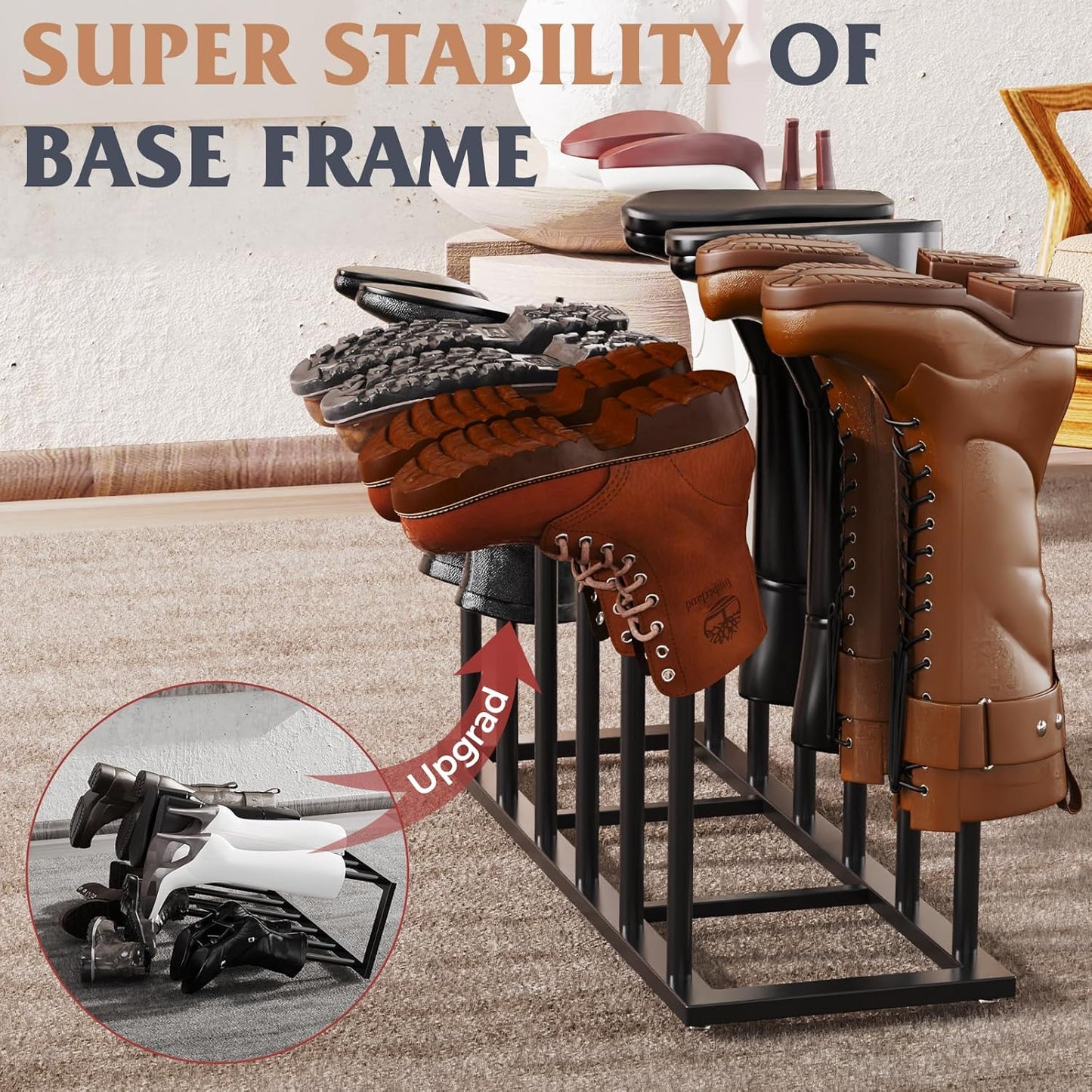 19.5 Inches 6 Closet, HzTinT Boot Rack, Boot Rack Organizer Tall Boots, Stainless Steel Boot Storage Holder, Free