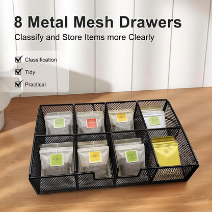 ULIKEUS Tea Bag Organizer Wood Tea Organizer with 8 Compartments Storage Chests Tea Station Chest Display Container Box for Countertop Kitchen