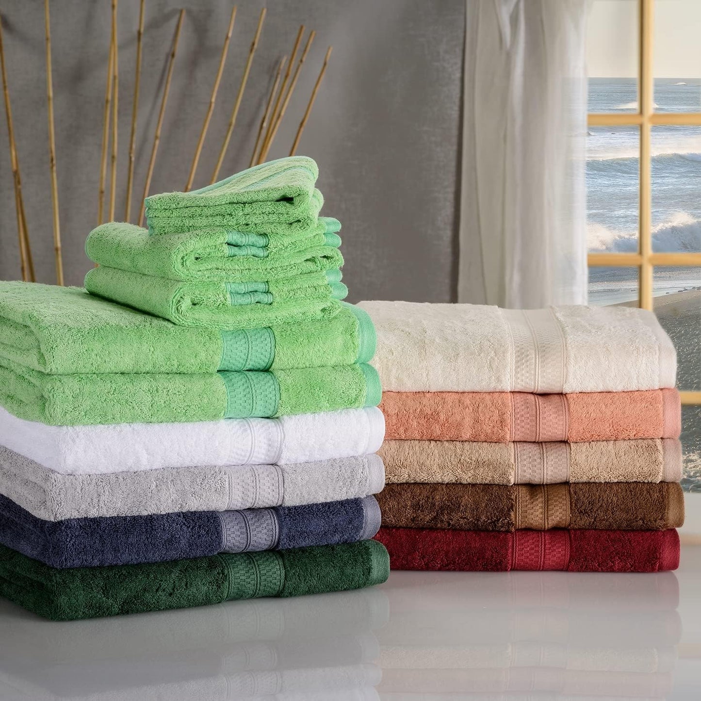 6 Set, 2 13 13, 2 16 30, 2 30 54, Superior Rayon from Bamboo Cotton Blend Piece Towel for Bathroom, Gym, Spa