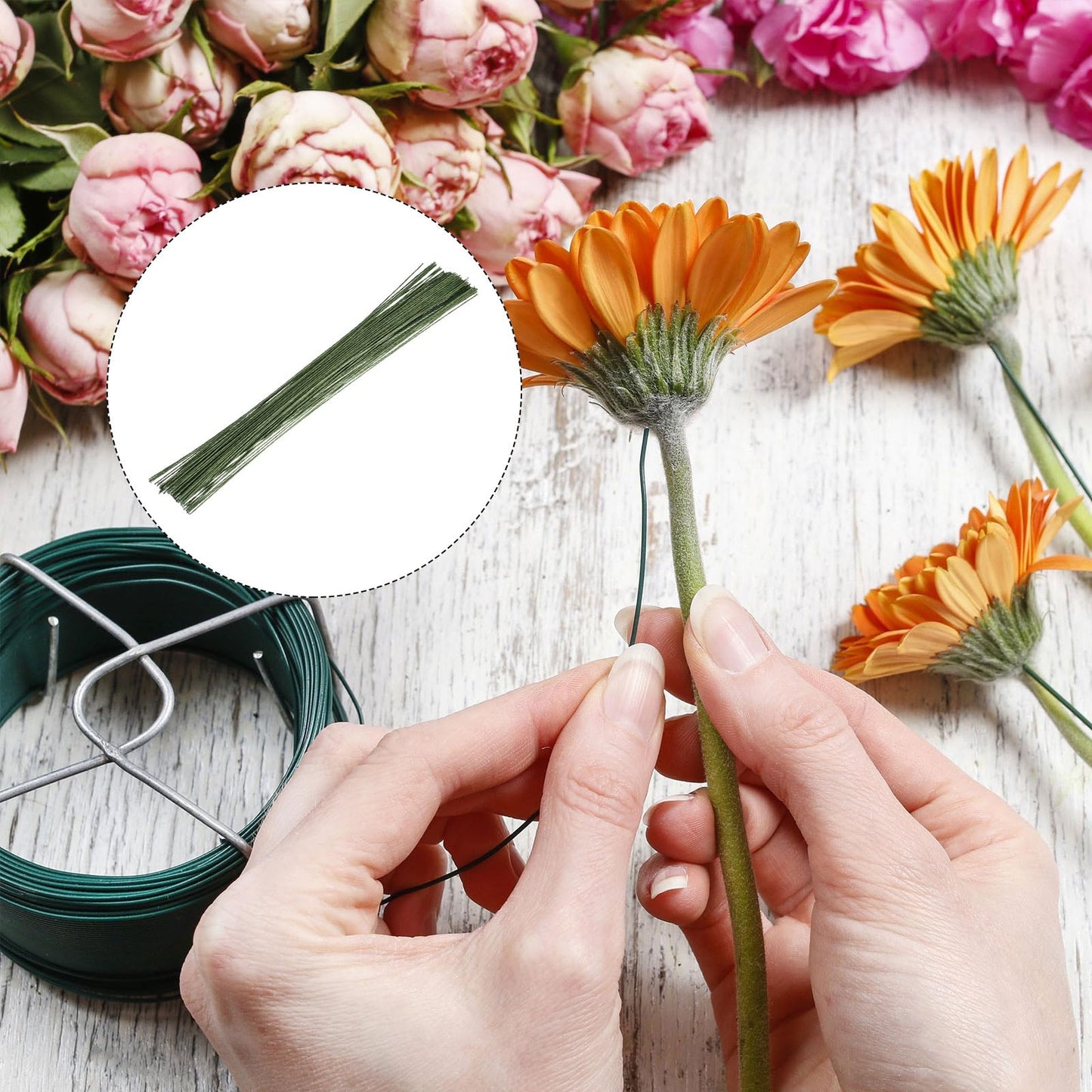MECCANIXITY 100 Pcs 20 Gauge(1mm) Floral Stem Wire 14 Inches Green Floral Wire for DIY Artificial Florist Flower Arrangement