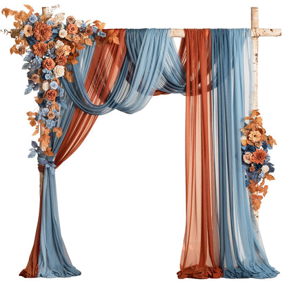 Ling's moment Fall Wedding Arch Flowers with Sheer Drapes Kit - Artificial Orange and Navy Blue Floral Arrangements for Ceremony Backdrop, Arbor Decor, 5-Piece Set (2 Flower Stems + 3 Hanging Drapes)