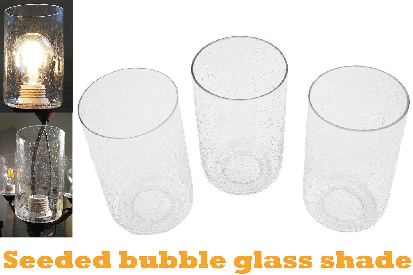 Bubble Seeded Glass Shade, LEDupdates 3 Packs Clear Cylinder for Light Fixture Glass replacement 1" 5/8 fitter