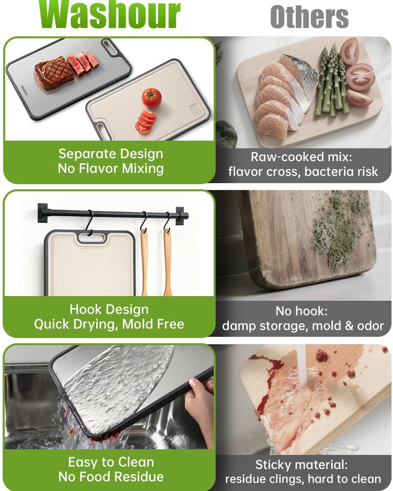 Washour Stainless Steel Cutting Boards for Kitchen, Non Toxic 2-in-1 Cutting Board Double Sided, Food Grade Chopping Boards for Fresh Meat Vegetable, Easy to Clean Large Size 16”×11”