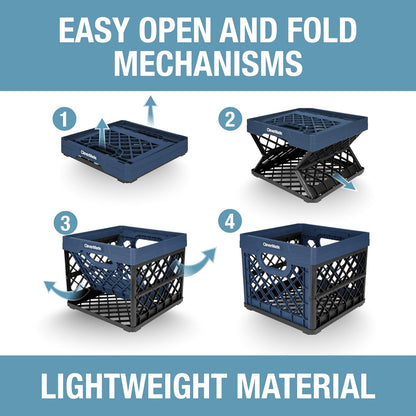 25L (6.6 3 Pack, 50 lb CleverMade Collapsible Milk Crate Gal) Capacity Heavy Duty Folding Crate Stackable Storage