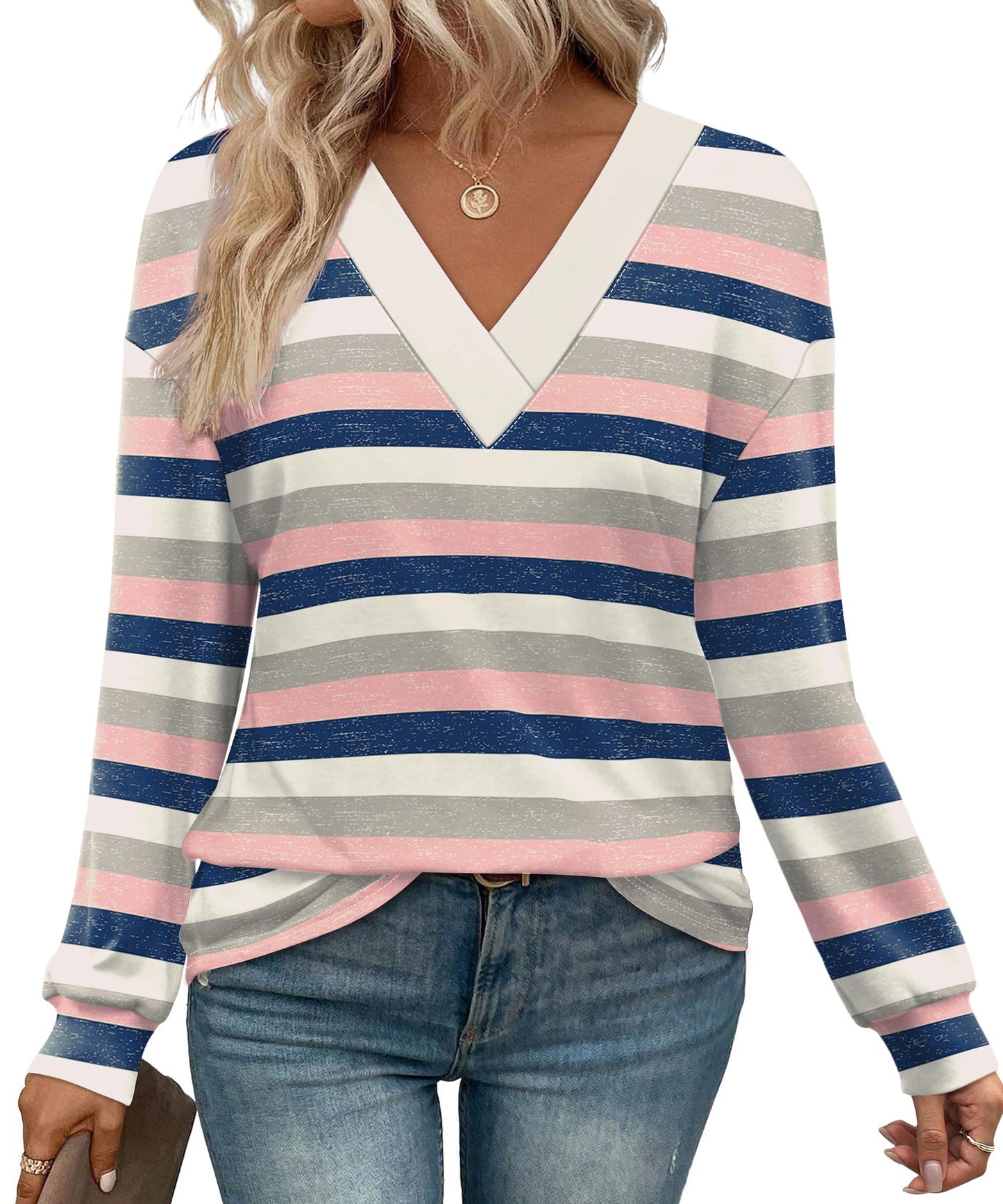 WIHOLL Long Sleeve Shirts for Women V Neck Tops Tunic Fall Winter Sweatshirts 2025 Clothes