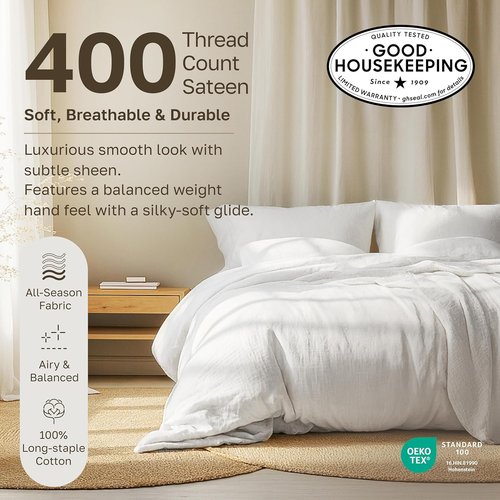 California Design Den Pillowcase Set | Standard Queen Size, 400 Thread Count, 100% Cotton Sateen, Soft Sky Blue - Set of 2