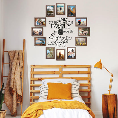 Briwooody Family Photo Clock Frame Wall Decor for Living Room, Family Picture Frame Clock Quote Art Wall Stickers Kit, Housewarming Gifts, Room Decor(5 x 7 Inch,Brown)