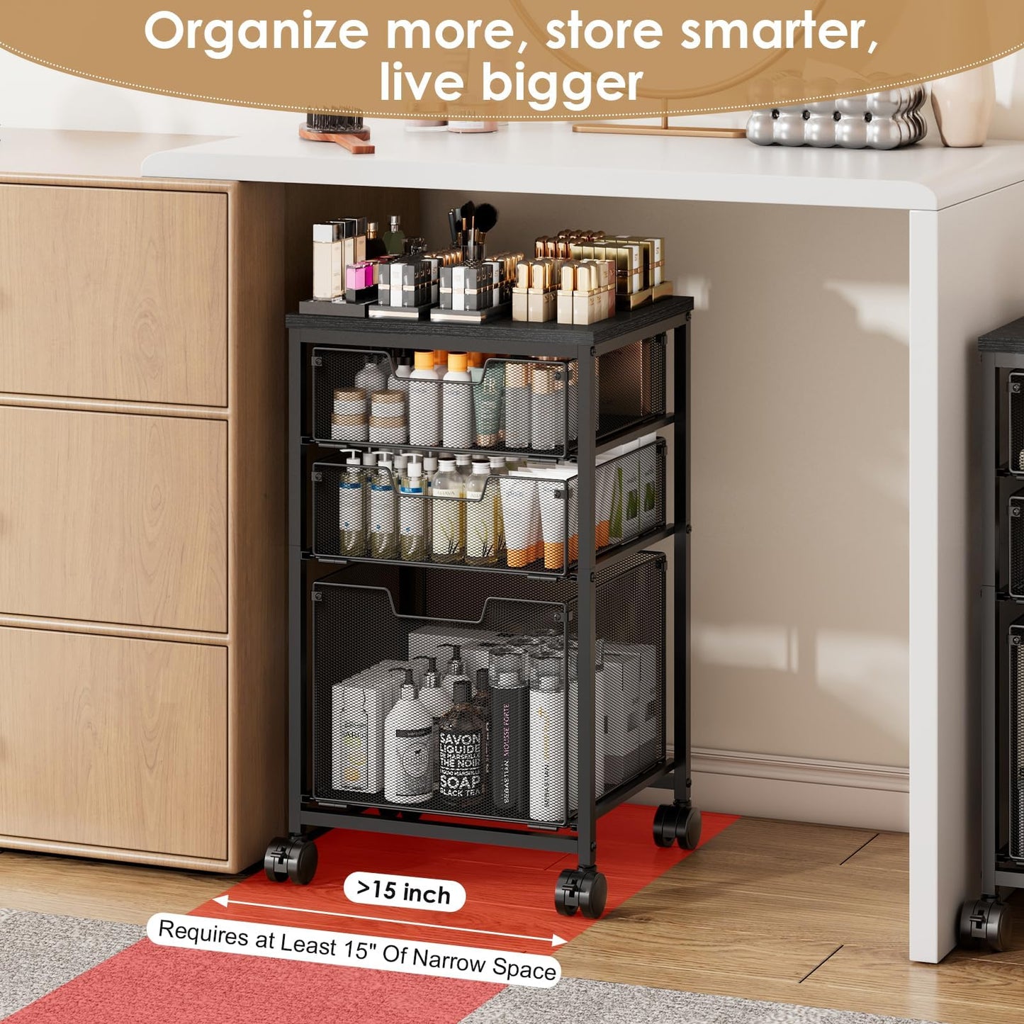 Sbanmao Rolling Storage Cart with 1L+2S Drawers, Mobile File Cabinet, Hanging File Folder Organizer, Printer Stand Utility Cart Filing Cabinet, Craft Art Organizer Cart for Classroom, Office, Home