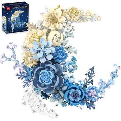 Loyratche Blue Moon Flower Building Set, Botanical Collection Artificial Flowers Building Blocks Kit Compatible with Lego for Adults Home Décor Wall Art Decoration