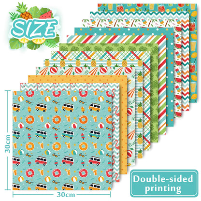 Whaline 24 Sheet Summer Pattern Paper Pack 12 Designs Holiday Scrapbook Specialty Paper Double-Sided Collection Decorative Craft Papers for Summer DIY Card Making Scrapbook Photo Album Decor