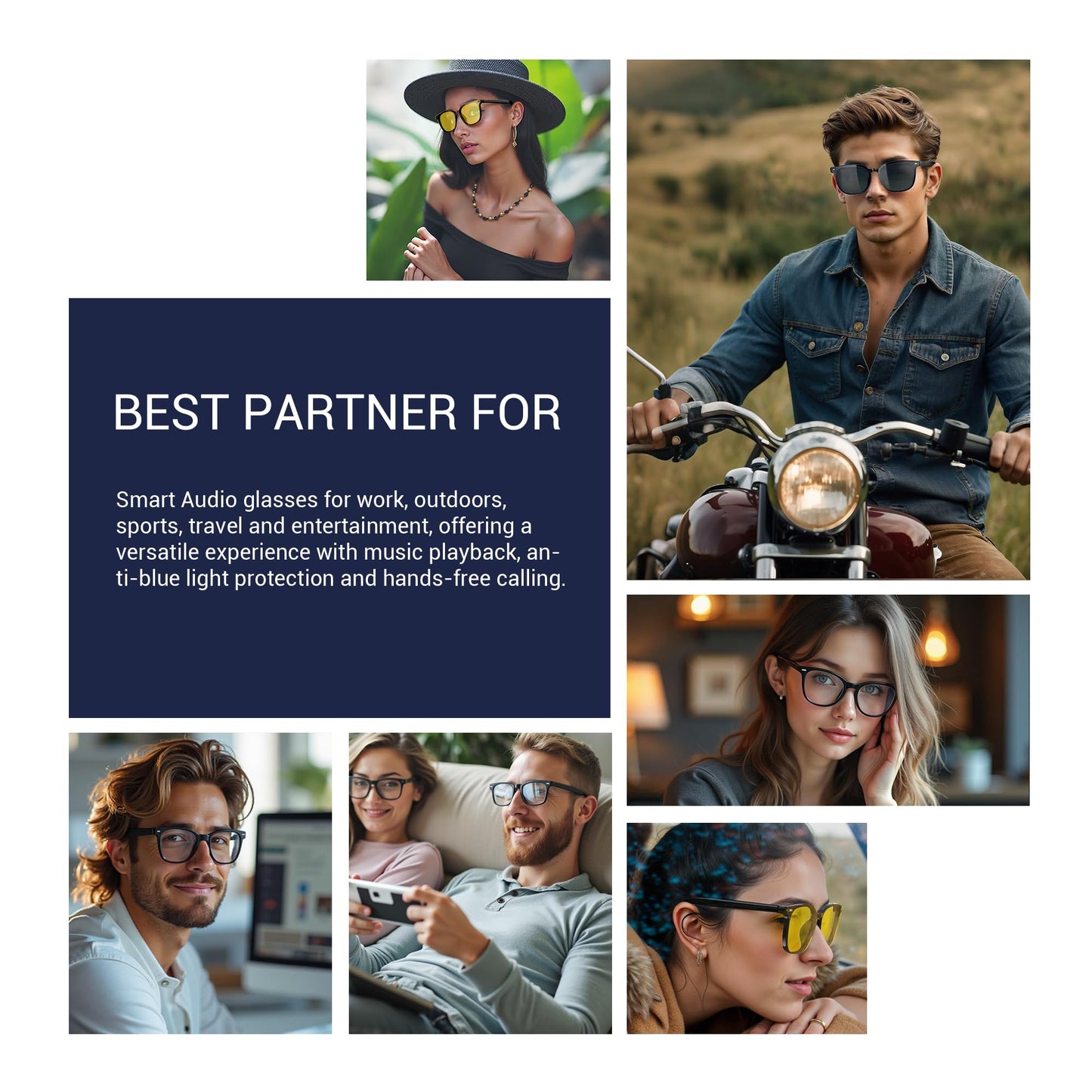 Blackview Smart Glasses, 5.3 Bluetooth Sunglasses with Open Ear Speaker, Voice Assistant Compatible, Blue Light Blocking Lens
