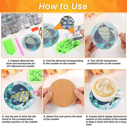 Billbotk 8 Pieces Diamond Painting Coasters Kit with Holder, Diamond Art Coasters, DIY Diamond Art Crafts Projects, Diamond Dot Kits for Adults and Beginners(Ocean Style)