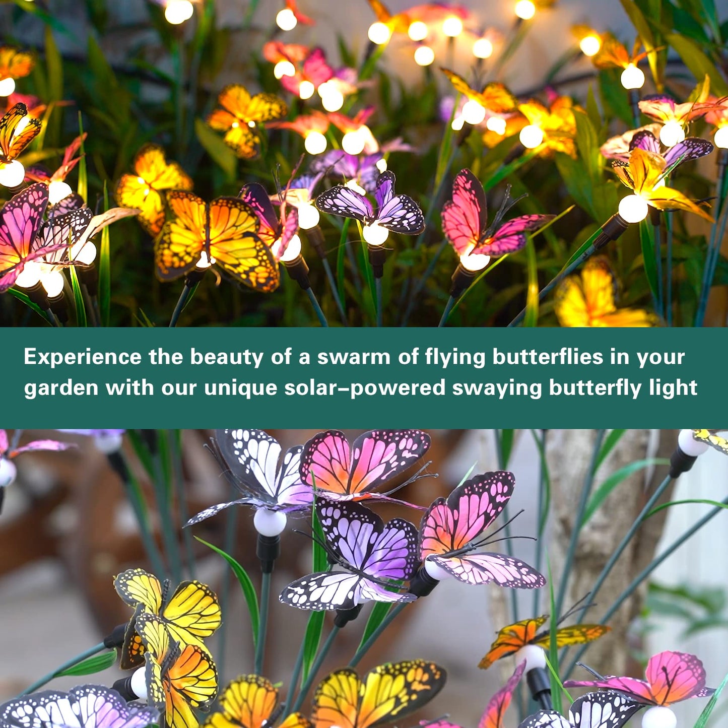 TONULAX Solar Garden Lights - Swaying Butterfly Light, Swaying in The Wind, Solar Outdoor Lights, Yard Patio Pathway Decoration, High Flexibility Iron Wire & Realistic Butterflies (2 Pack)