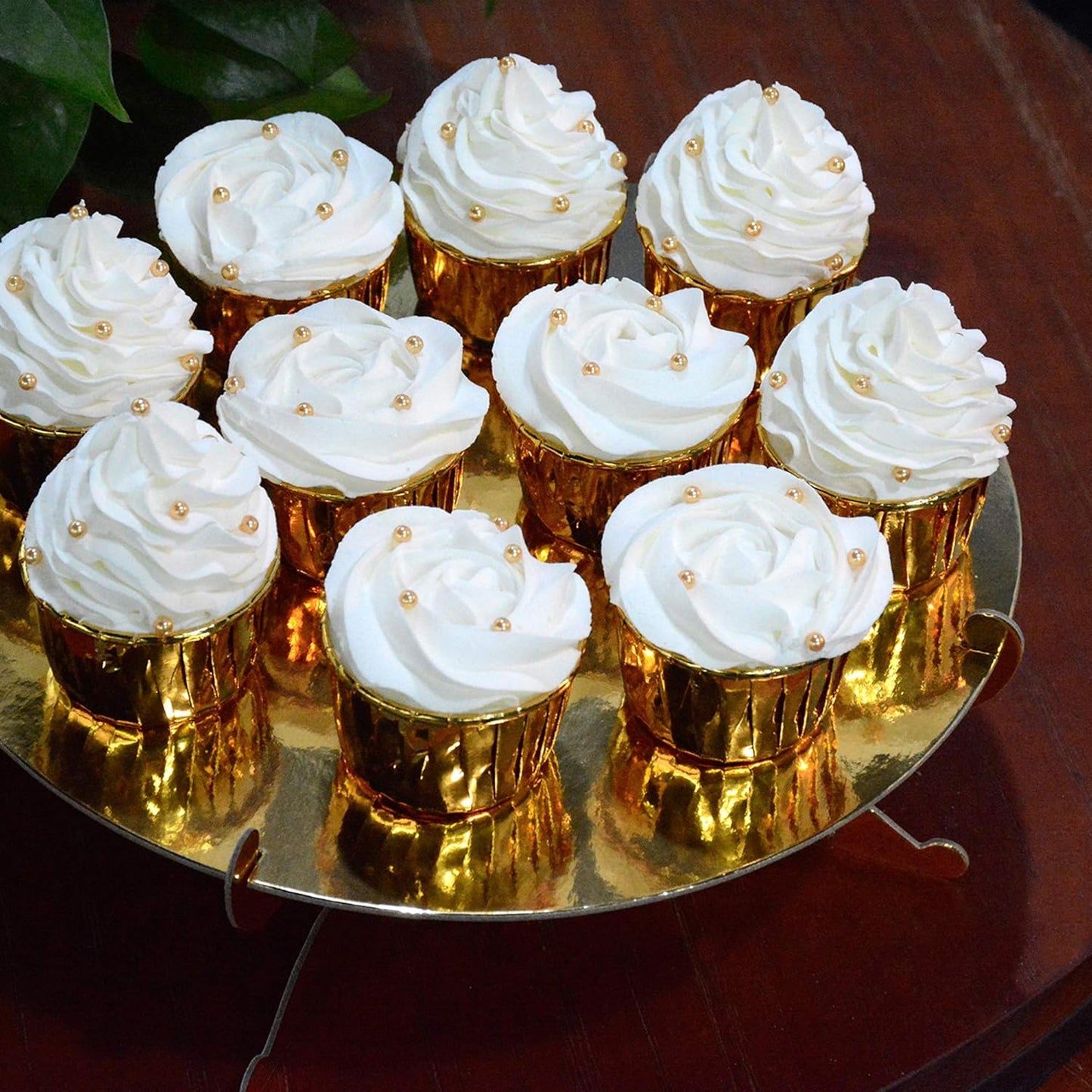 FRIDAY NIGHT 1-Tier Gold Round Cardboard Cupcake Stand - Mini Cake Dessert Holder, Reusable Birthday Wedding