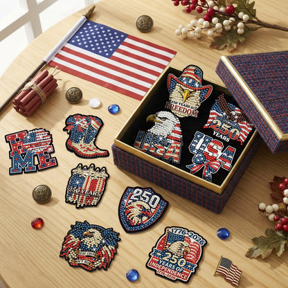 Chapou 20 Pcs 4th of July Patriotic Diamond Art Magnets 250th Anniversary Eagle Diamond Painting Magnets Memorial Day Red White Blue American Flag Magnetic Gem Art Stickers Kits for Adults DIY Decor