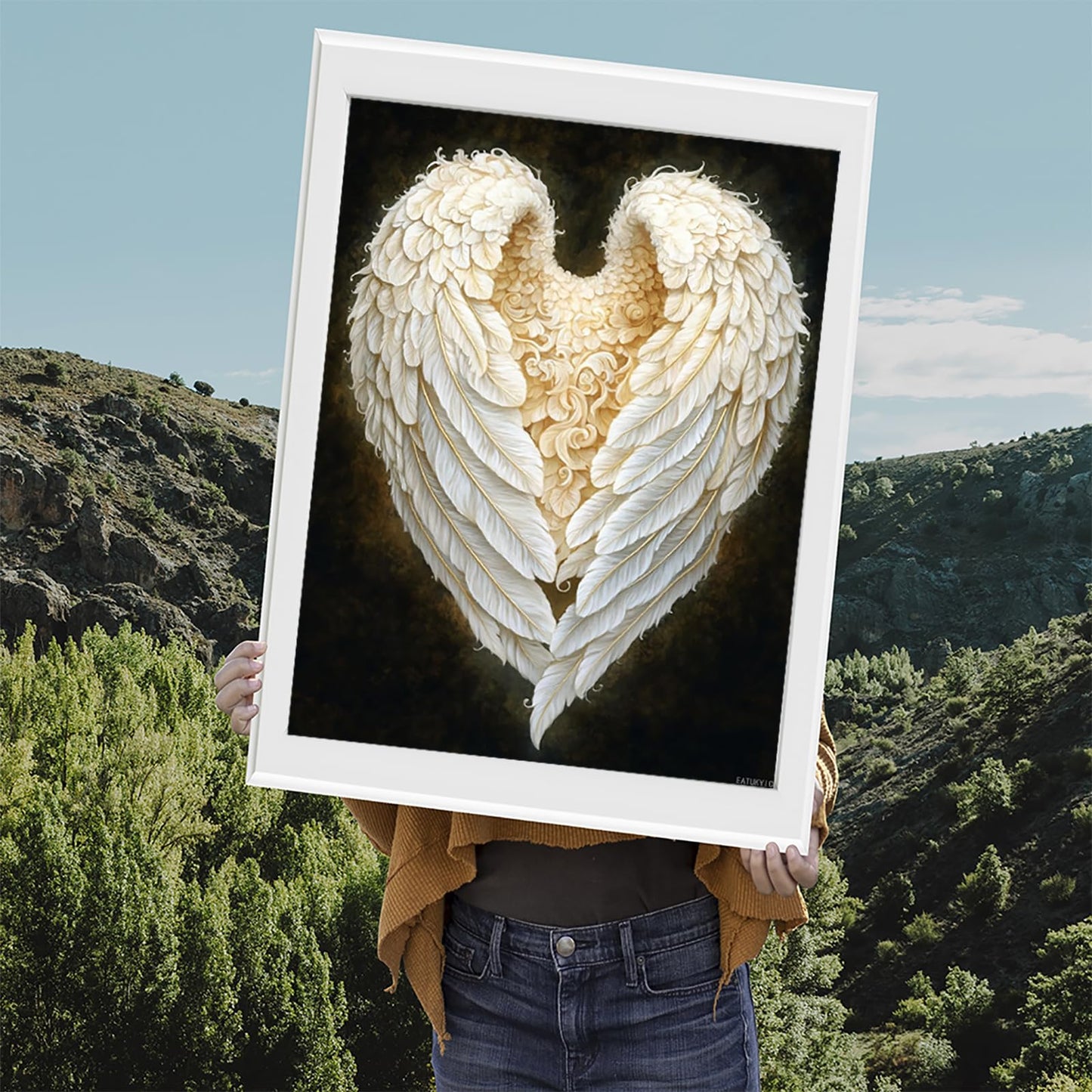 EATUKYIC DIY Angel Wings Diamond Painting, Full Round Drill Kits Mosaic Art for Adults Relax Home Decor Festival Gift 12x16 Inch