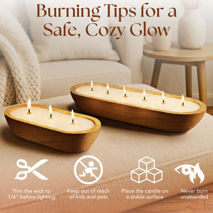 Dough Bowl Candle Co. Mediterranean Fig Soy Candle - 3 Wick Rustic Farmhouse Coffee Table Decor, Odor Eliminator in Wooden Bowls, 20 Ounce Wooden Dough Bowl Candle, All-Natural Gifts for Women or Men