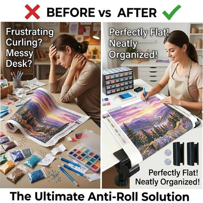 Diamond Painting Canvas Roll Holder & Adjustable Table Clamp Bundle, Diamond Art Accessories and Tools with Anti-Scratch Pads, Anti-Roll Canvas Straightener Fits 2.64" Desks