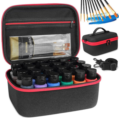 Acrylic Paint Storage Case for Bottles(2 fl oz), Craft Paint Storage Bottle Organizer, Art Supply Hard Box Organizer with Pocket for Brushes, Palette Board (Small - 24 Bottles 2 fl oz Acrylic Paint)