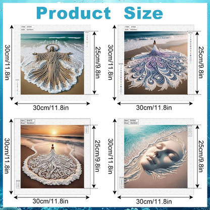 antor 4-Piece Beach Diamond Art Kits for Adults, Special Shaped Diamond Painting Kits, DIY Crystal Rhinestones Gem Art Crafts for Home Decor, Beginner Friendly, 11.8 x 11.8 Inch