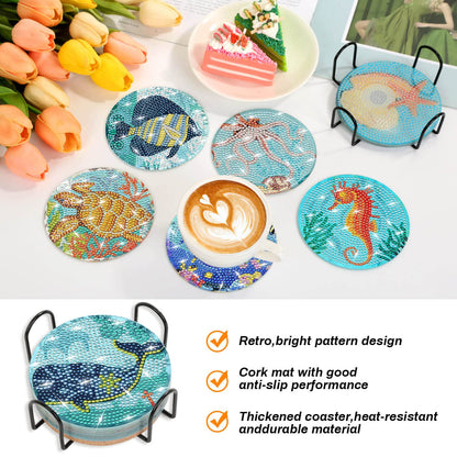 Billbotk 8 Pieces Diamond Painting Coasters Kit with Holder, Diamond Art Coasters, DIY Diamond Art Crafts Projects, Diamond Dot Kits for Adults and Beginners(Ocean Style)