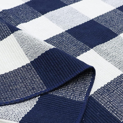 SEEKSEE Cotton Buffalo Plaid Rug 27.5"x43" Navy Blue and White Checked Washable Doormats for Indoor Outdoor