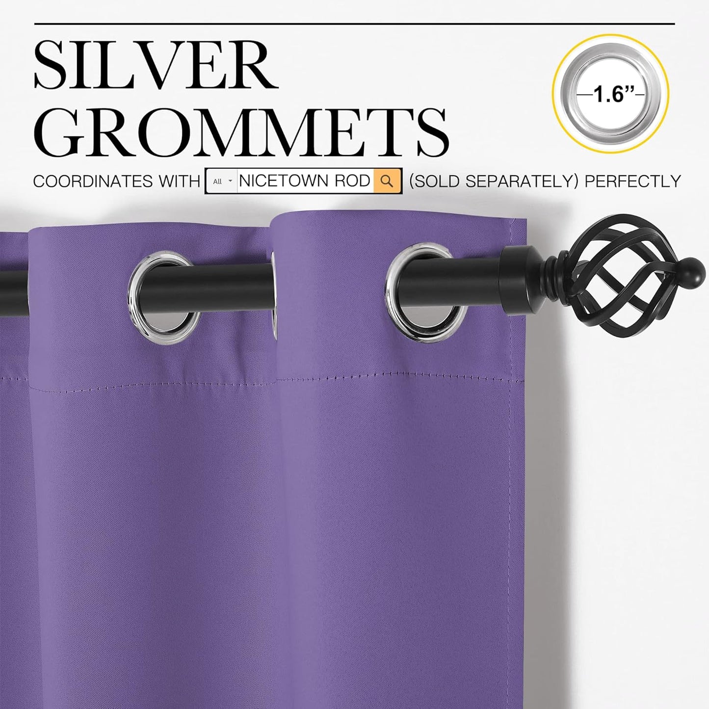NICETOWN Blackout Curtains for Patio Glass Door - Privacy Panel Drapes, Lilac Purple, 42" x 90" (1 Pair)