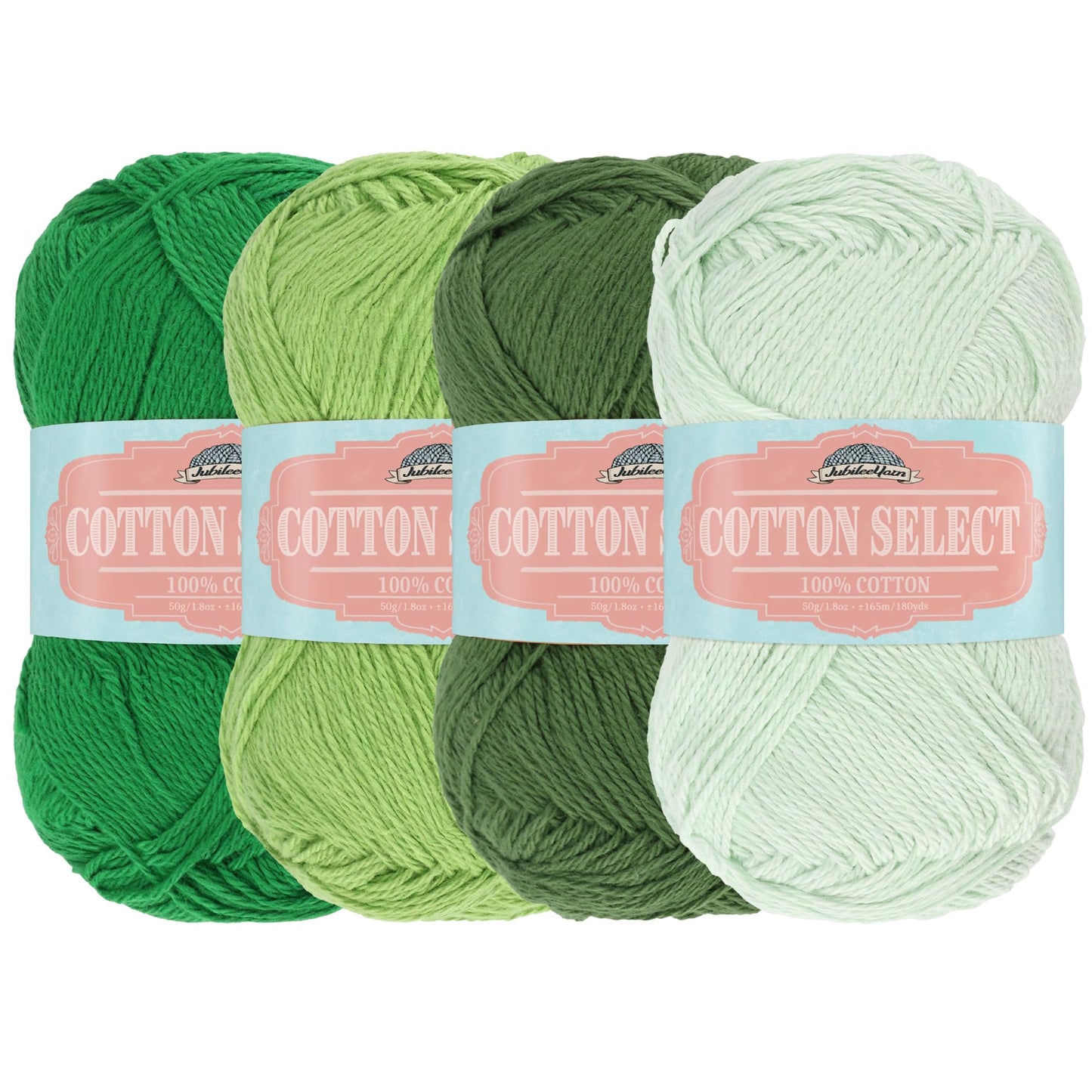 JubileeYarn Cotton Select Yarn - 50g/Skein Sport Weight - Shades of Green - 4 Skeins