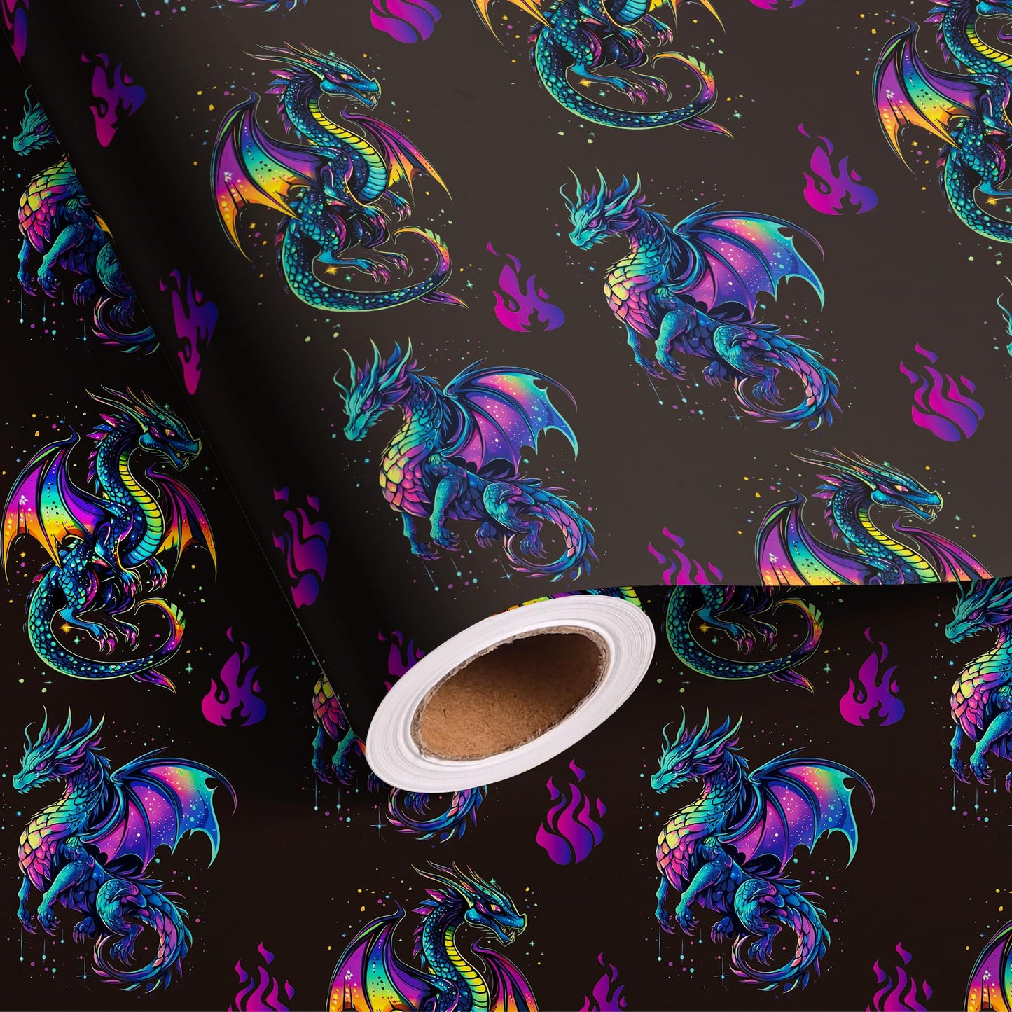 Altarho Dragon Wrapping Paper Roll for Kids Boys Women Men - Neon Dragon Print Mythic Gift Wrap Sheets for Birthday Adult Anime Party Supplies Total 28.5sq.ft