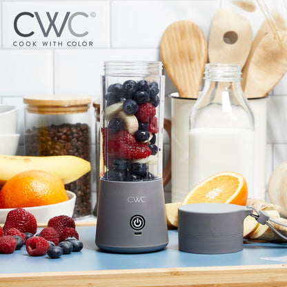 COOK WITH COLOR Mini Portable Blender - 250W Power, 12oz Capacity, Stainless Steel Blade, Wireless/USB Rechargeable, Grey