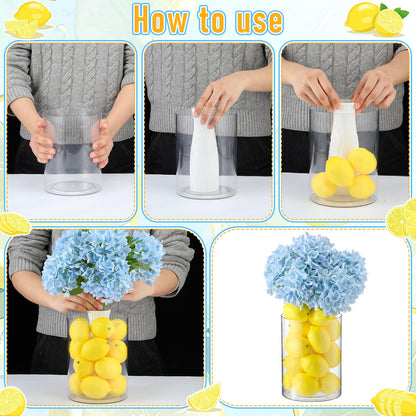 Suncalla 25 Pcs Lemon Vase Filler Decorations Kit, Artificial Lemon Blue Hydrangea Table Centerpiece, Long Stem Floral Decor for Farmhouse Home Kitchen Wedding Spring Summer Decoration