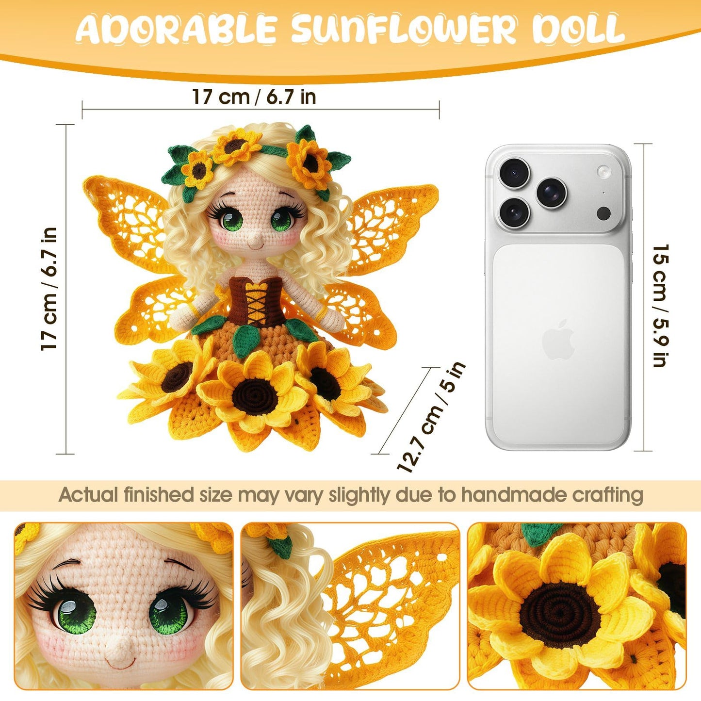 Morcolplus Sunflower Crochet Kit for Beginners & Adults, Amigurumi Crochet Flower Starter Kit with Video Tutorials, DIY Yarn Craft Kit, Handmade Sunflower Doll Gift for Women & Home Decor