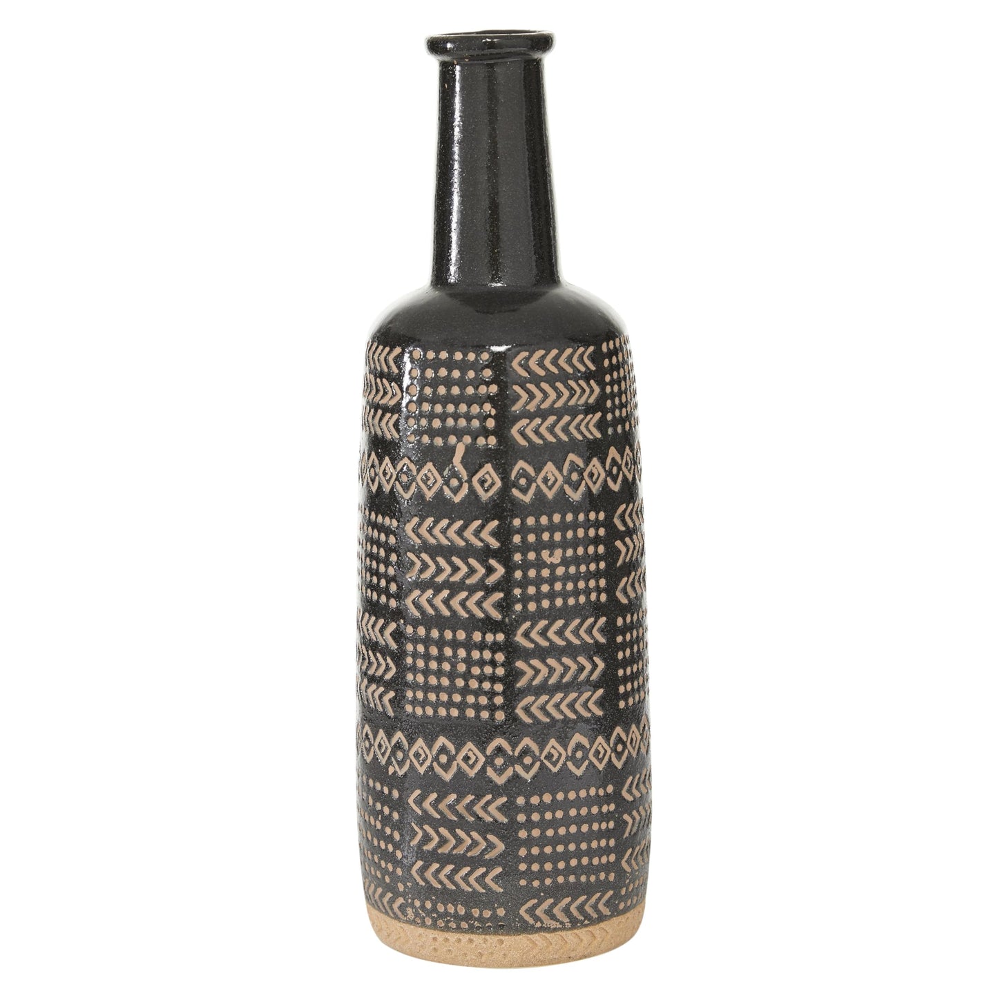 Deco 79 Porcelain Ceramic Decorative Vase Tribal Centerpiece Vase, Flower Vase for Home Decoration 6" x 6" x 18", Black
