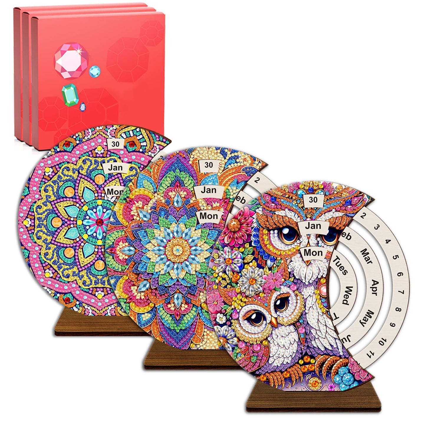 CharySim 3D Diamond Art Calendar Kits for Adults Diamond Gem Art Kit Rhinestone Craft Kit Paint By Dots Kit for Women Birthday Gift DIY Bedazzling Art Craft Home Decor Desktop Stand