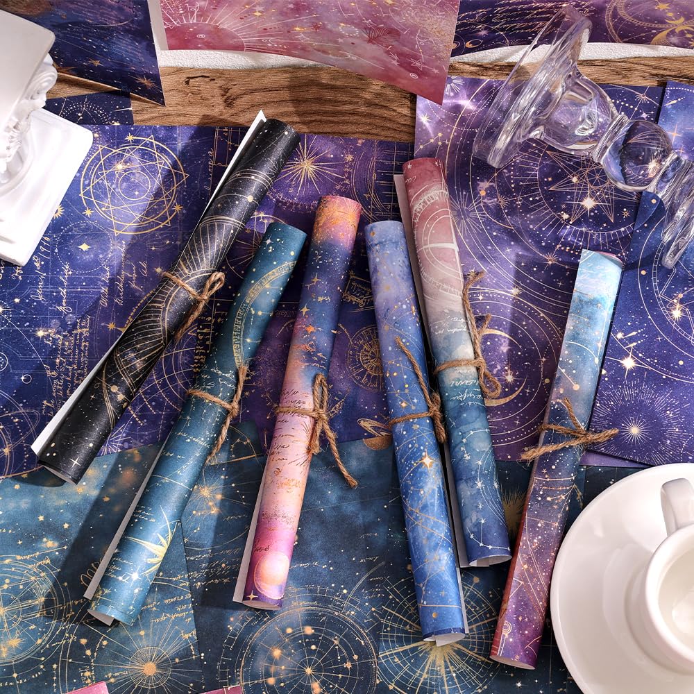 icceemee 160 Sheets of Starry Sky Scrapbook Paper, journaling Scrapbook Supplies Craft Collage Paper Set, Junk Journal Bullet Journal Poster Room Decor for Card Making Decorative Gifts