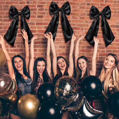 Suncalla Large Satin Bow Decorations - 3 Pcs 2 FT Wall Decor for Weddings, Birthdays & Parties | Black