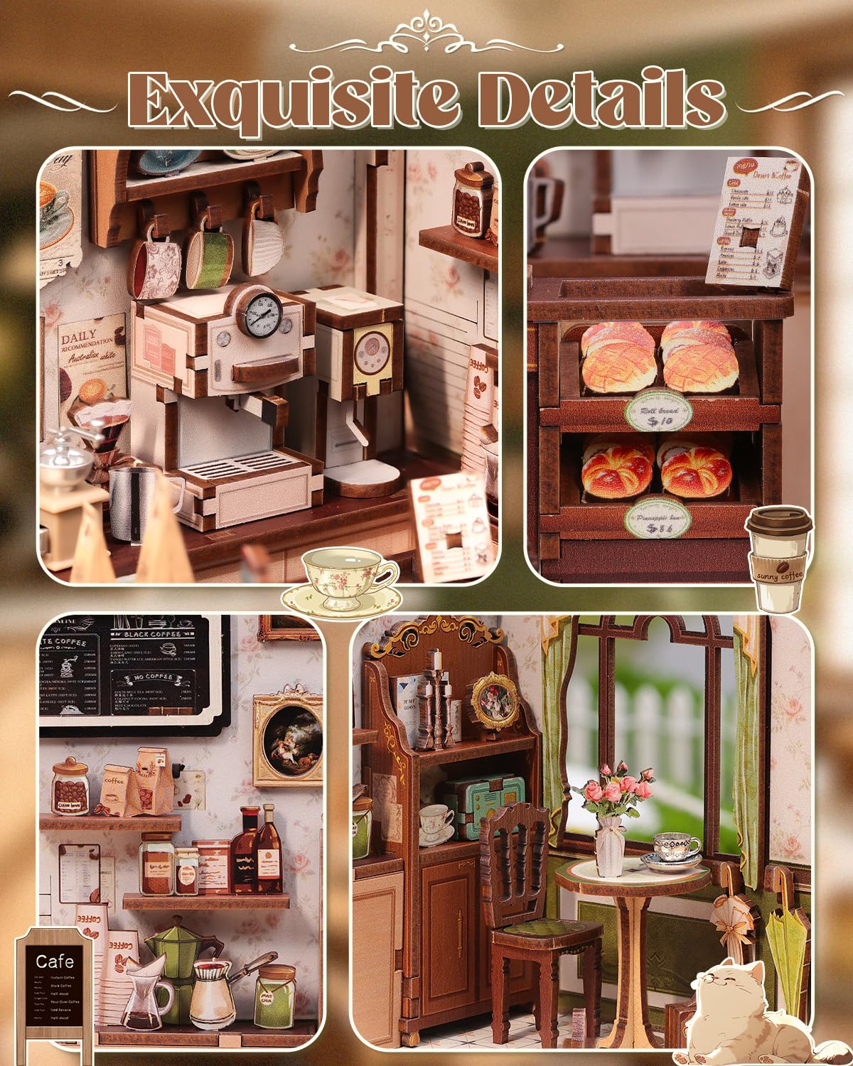 Endless Limit Book Nook Kit, DIY Miniature House Kits for Adult and Teens, Dollhouse Tiny Booknook Garden House Bookshelf, DIY Craft Gifts for Family and Friends（Sunny Cafe)