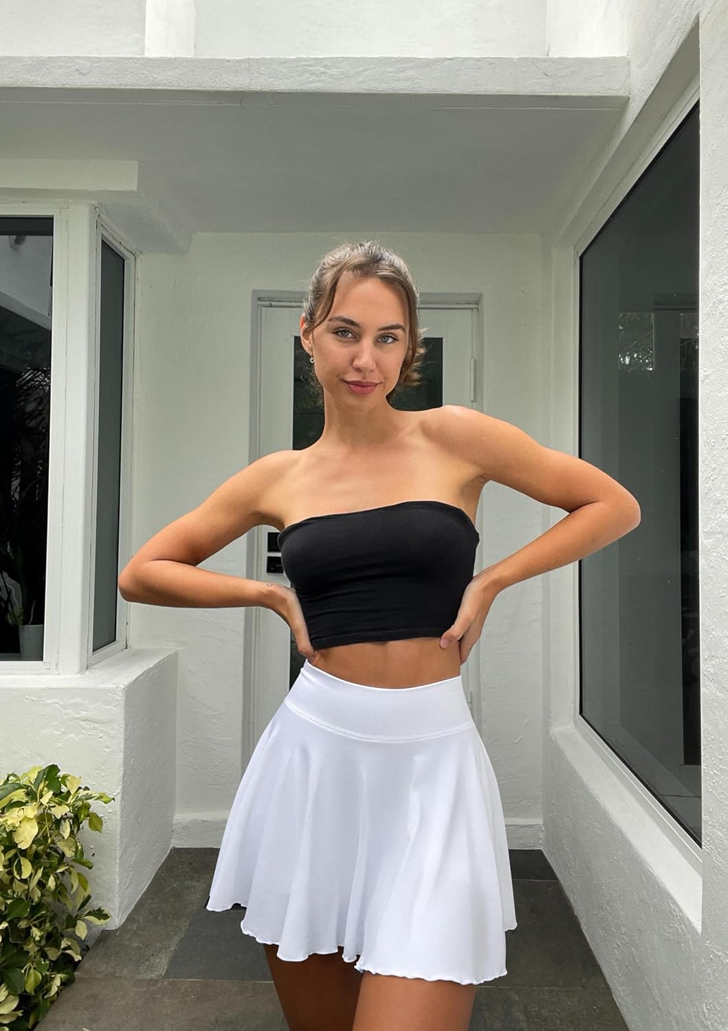 OQQ Women 2 Piece Skirts 2 in 1 Flowy Basic Versatile Stretchy Flared Casual Mini Skirts