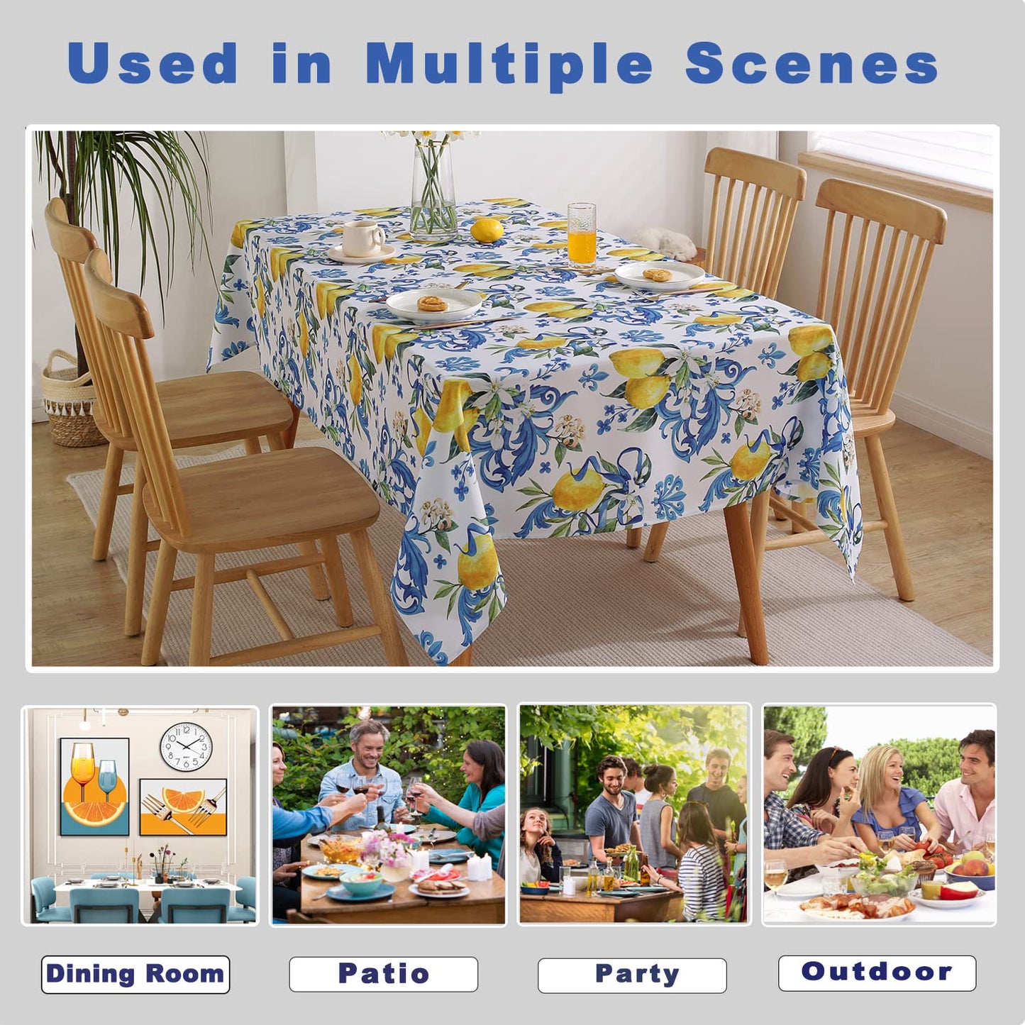 SASTYBALE Lemon Tablecloth, Washable Summer Table Cloth Printed with Lemons Flower Waterproof Spillproof Polyester Table Cover for Dinner Table Holiday Decoration (Rectangle, 52" x 70")