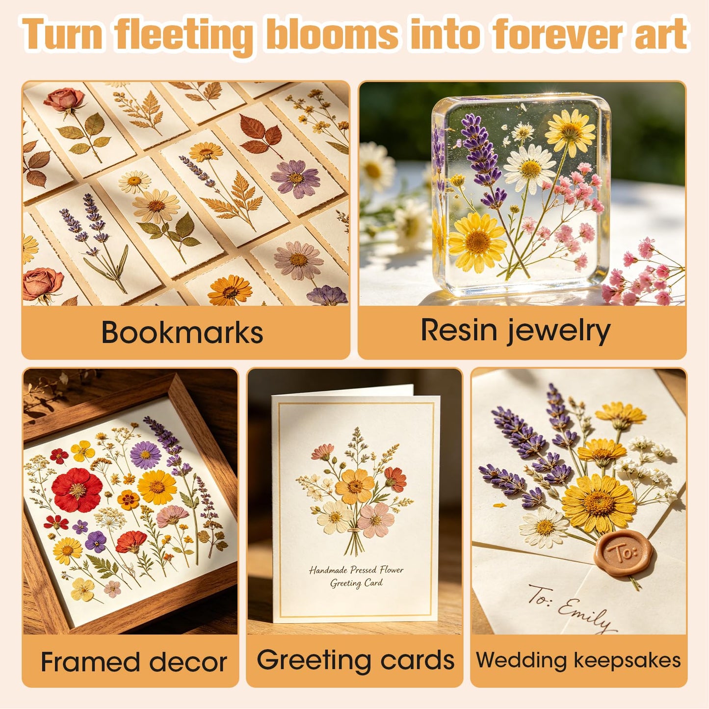 Bemoauty Flower Pressing Kit for Adults and Teens, 6 Layers Wood Flower Press 11.8" x 8", Flower Preservation Kits with 6 Sponge Sheet, Drying Plates and 24 Lining Papers, DIY Art & Crafts Gift