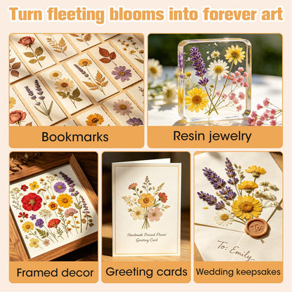 Bemoauty Flower Pressing Kit for Adults and Teens, 6 Layers Wood Flower Press 11.8" x 8", Flower Preservation Kits with 6 Sponge Sheet, Drying Plates and 24 Lining Papers, DIY Art & Crafts Gift