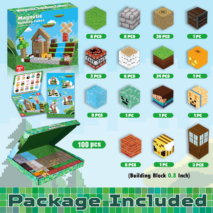 ToyUnited Magnetic Blocks-100PCS Magnetic Building Blocks Magnet Cube Toys Stacking, Build Forest World Set, STEM Montessori Sensory Toys for Kids Boys Girls Age 3 4 5 6 7 8 9 10 Easter Birthday Gifts