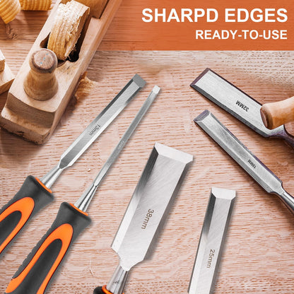 Yunziling 10Pcs Wood Chisel Sets, 6Pcs Premium Wood Chisels with Honing Guide, Sharpening Stone & Carpenter Pencils, Wood Carving Tools Kit for DIY & Professional Use (6-38mm)
