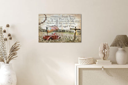 Farmhouse Wall Art, Red Truck Pictures with Inspirational Quotes, Vintage Truck Canvas Prints 12x18 Inch